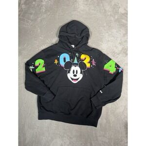 Disney Parks 2024 Mickey Mouse Hoodie Black Neon Characters Pullover Adult L